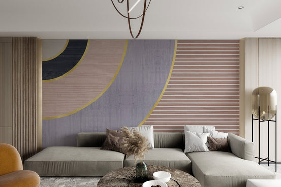 High-quality geometric wallpaper with a blend of lilac, rose, and grey tones.