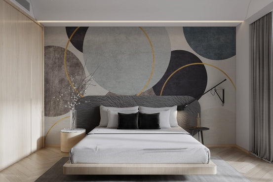 Artistic overlapping spheres geometric wallpaper in earth and stone colors