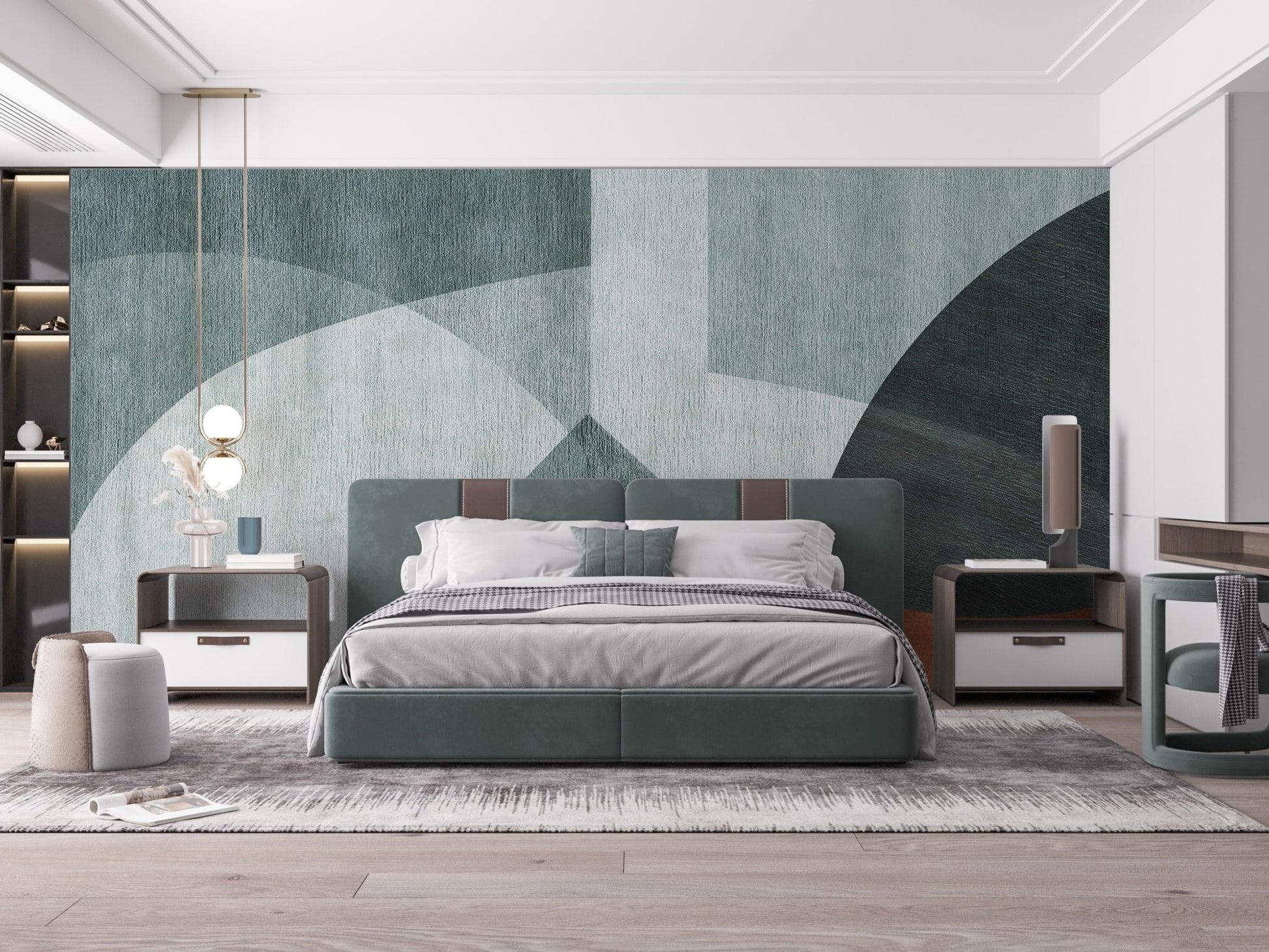 Minimalist geometric shapes in wall mural
