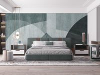 Minimalist geometric shapes in wall mural
