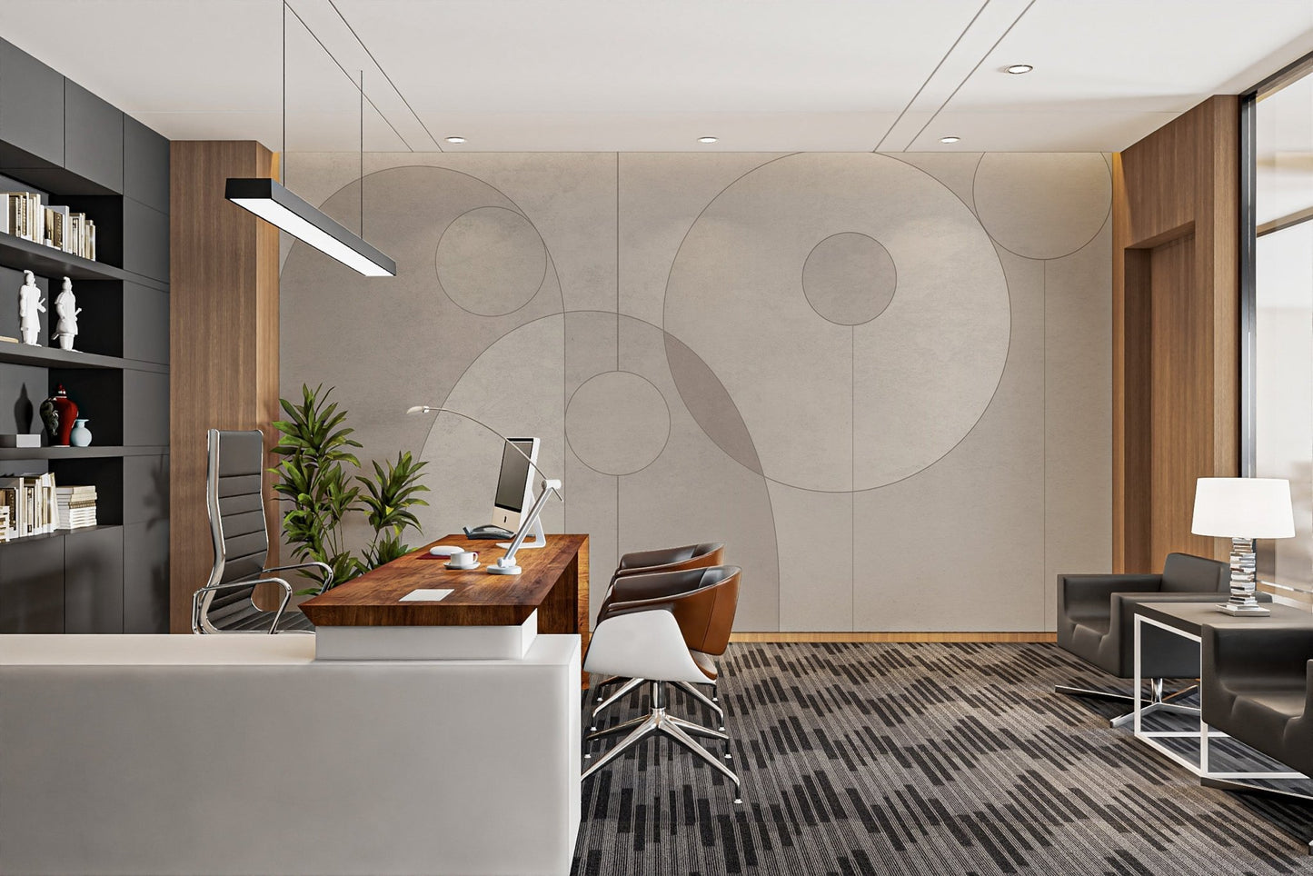 Modern interior with Geometric Pattern Circles Gray Wall Murals.