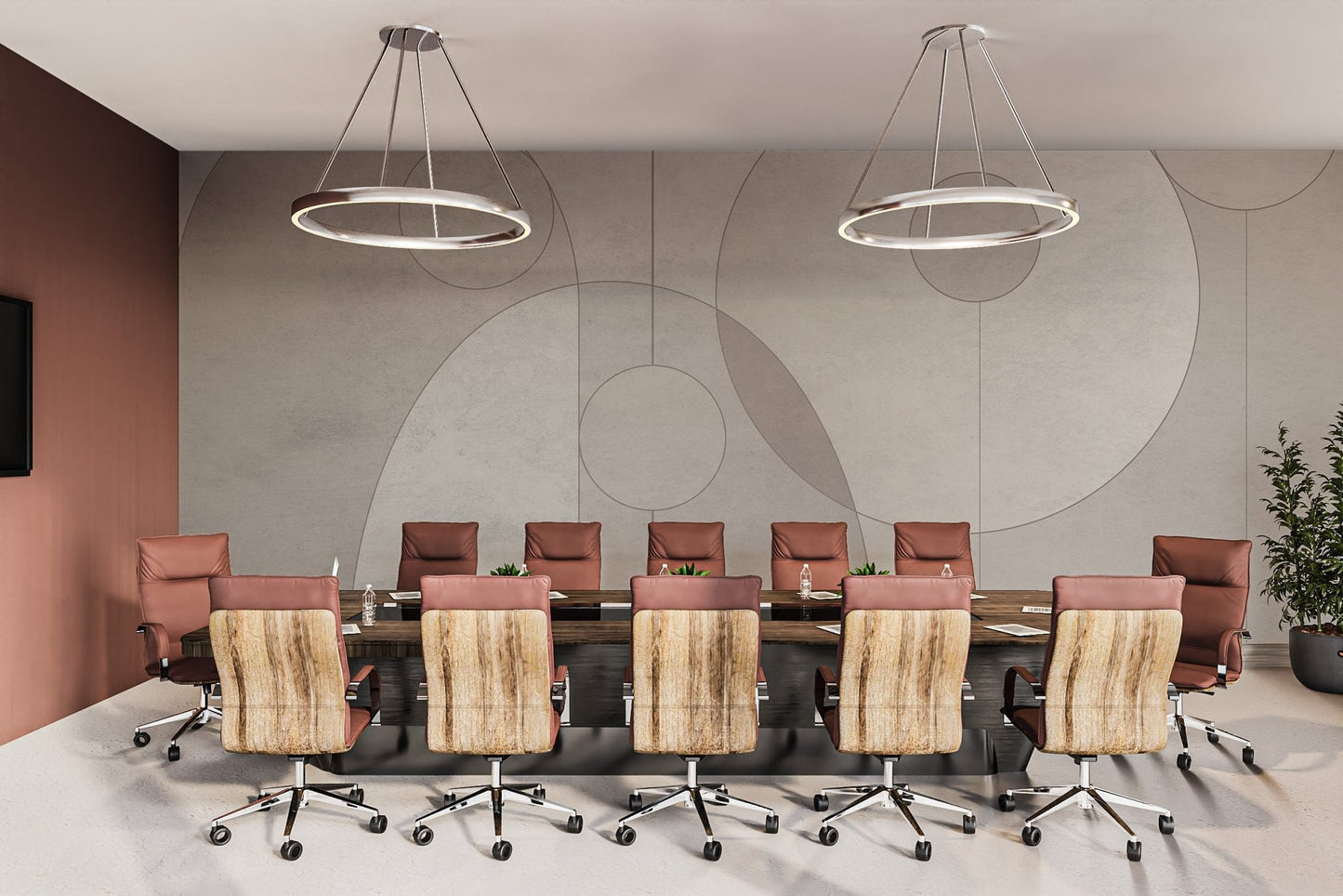 Light grey overlapping circles wall mural for commercial interiors.