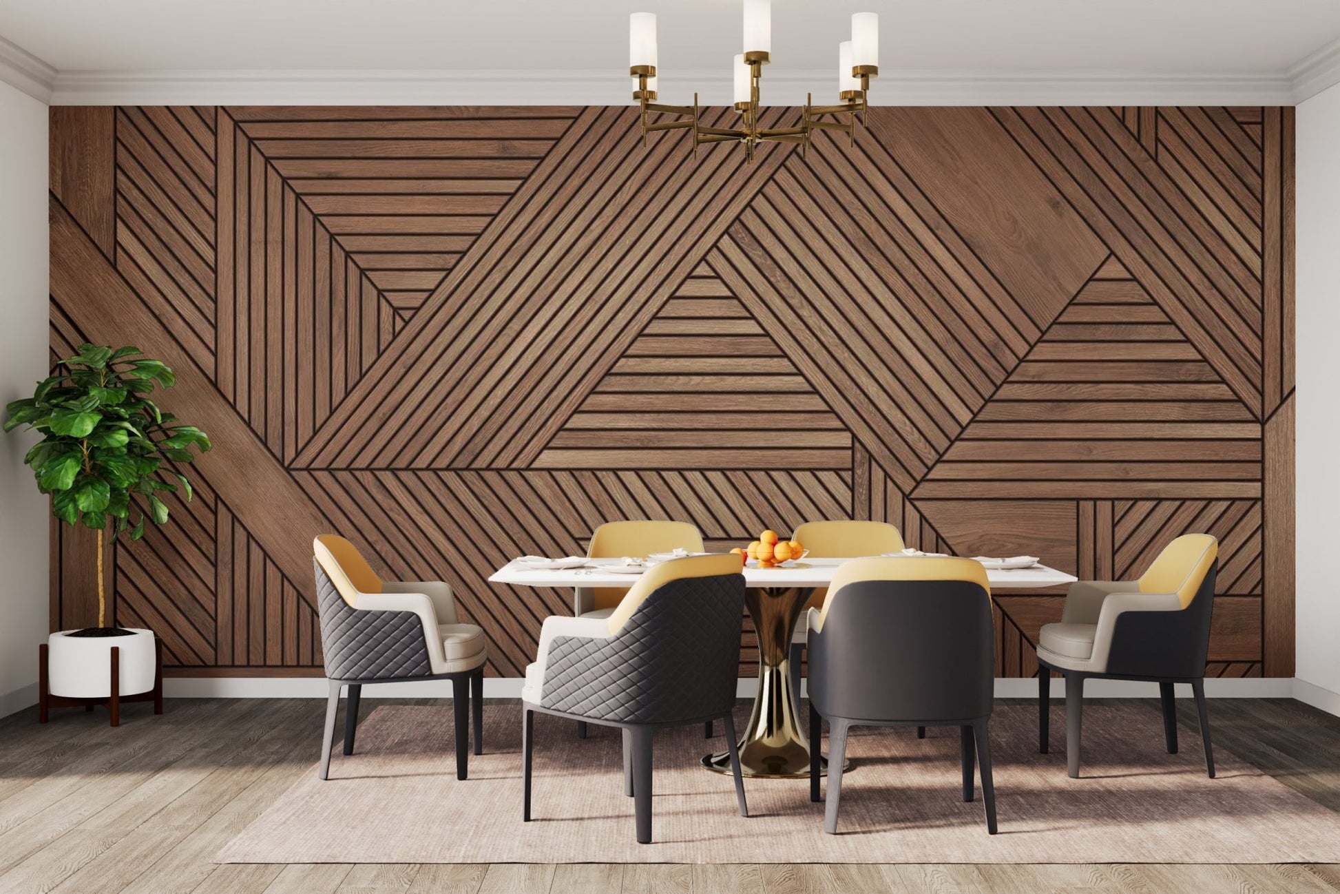 Geometric Pattern Wooden Wall Mural - Wallanza