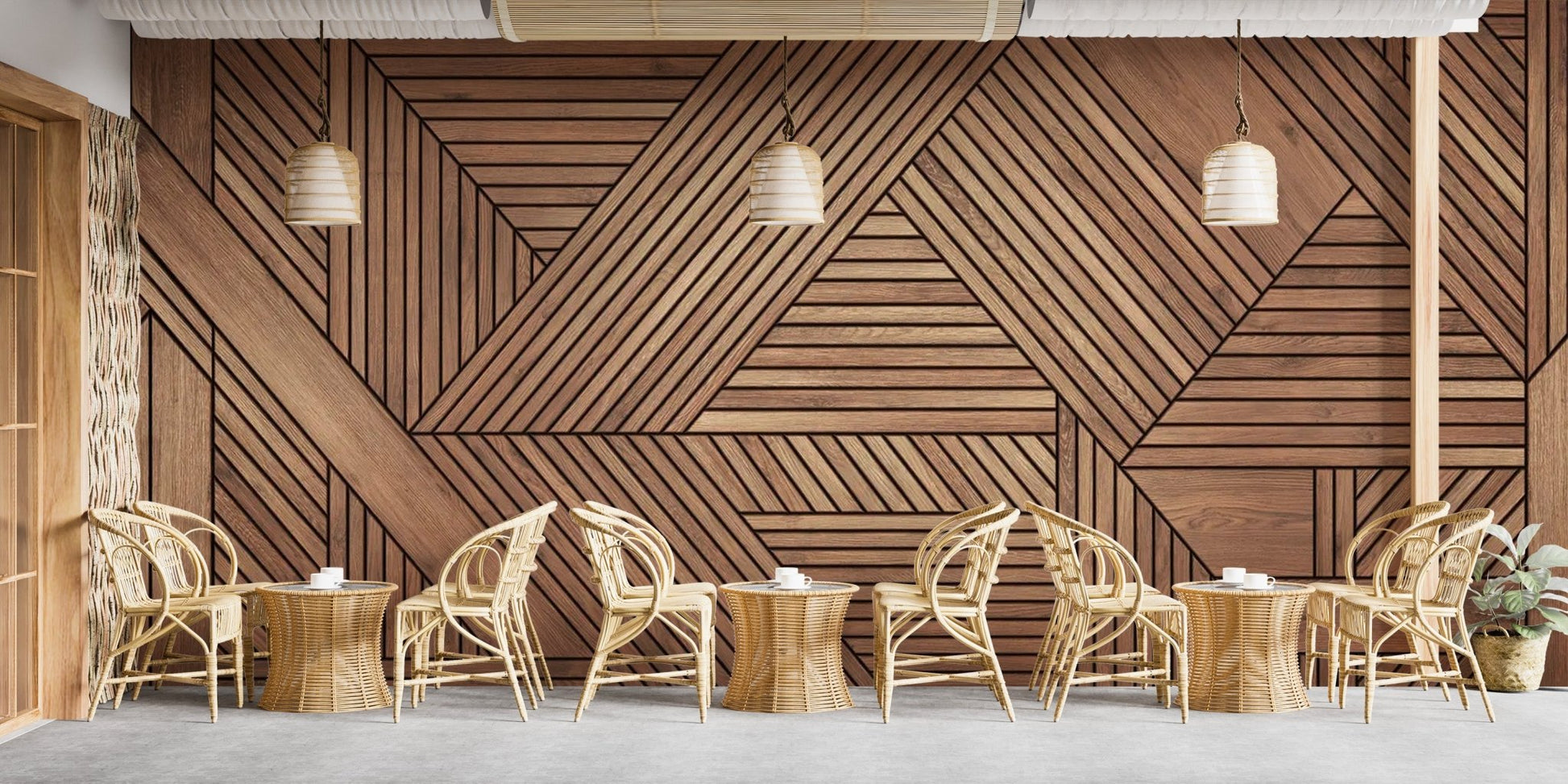 Geometric Pattern Wooden Wall Mural - Wallanza