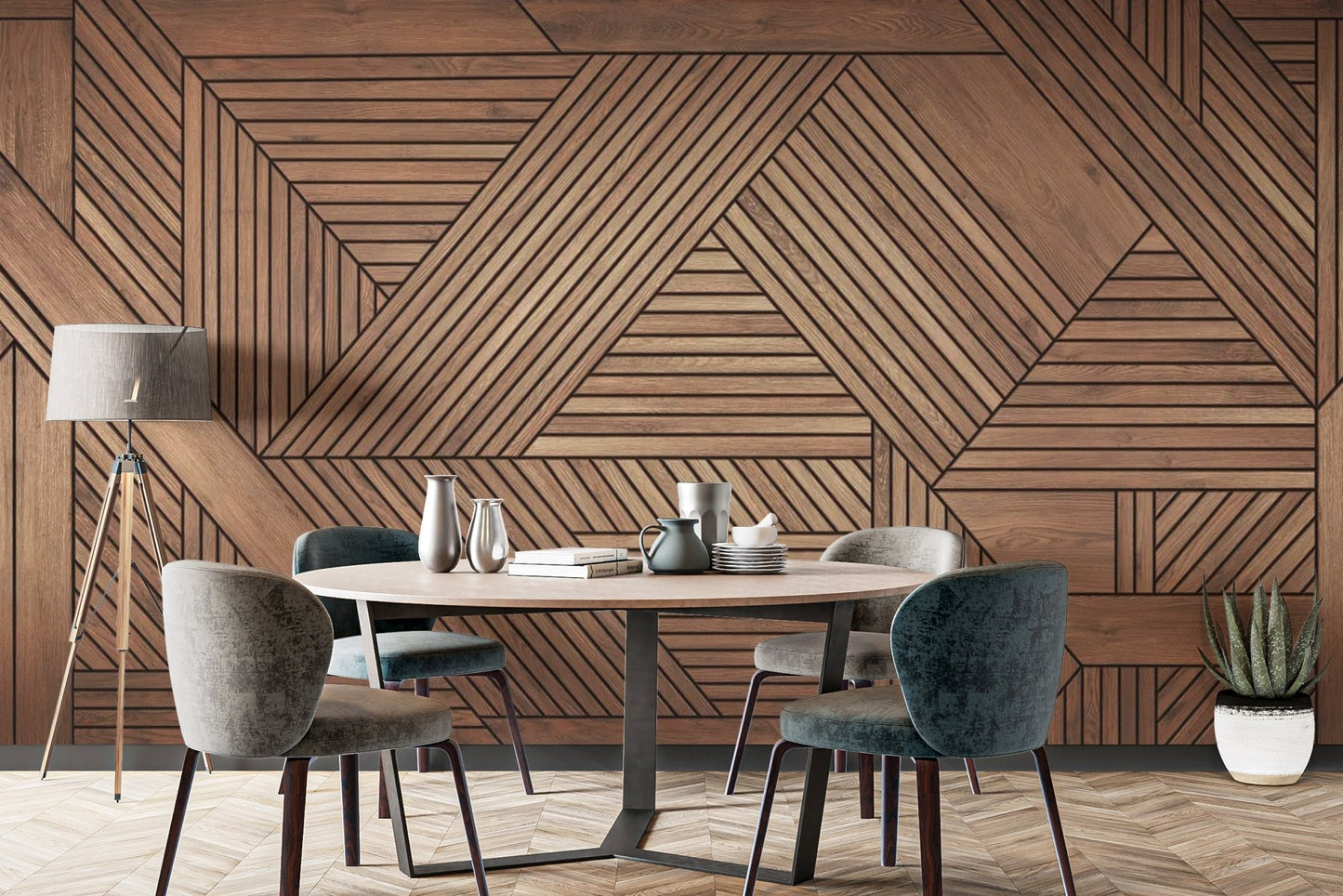 Geometric Pattern Wooden Wall Mural - Wallanza