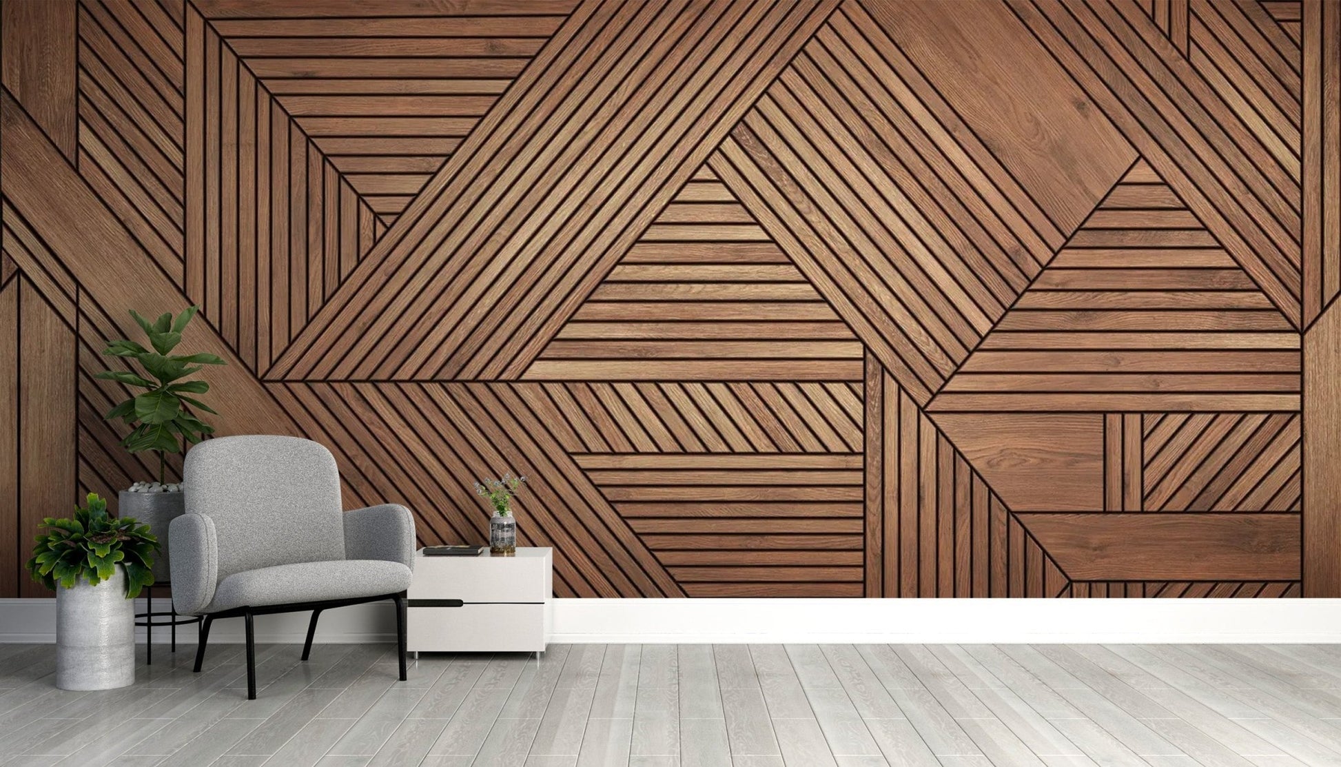 Geometric Pattern Wooden Wall Mural - Wallanza