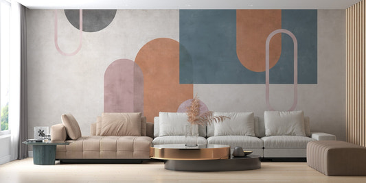 Geometric shape wall mural with muted color abstract wallpaper design.