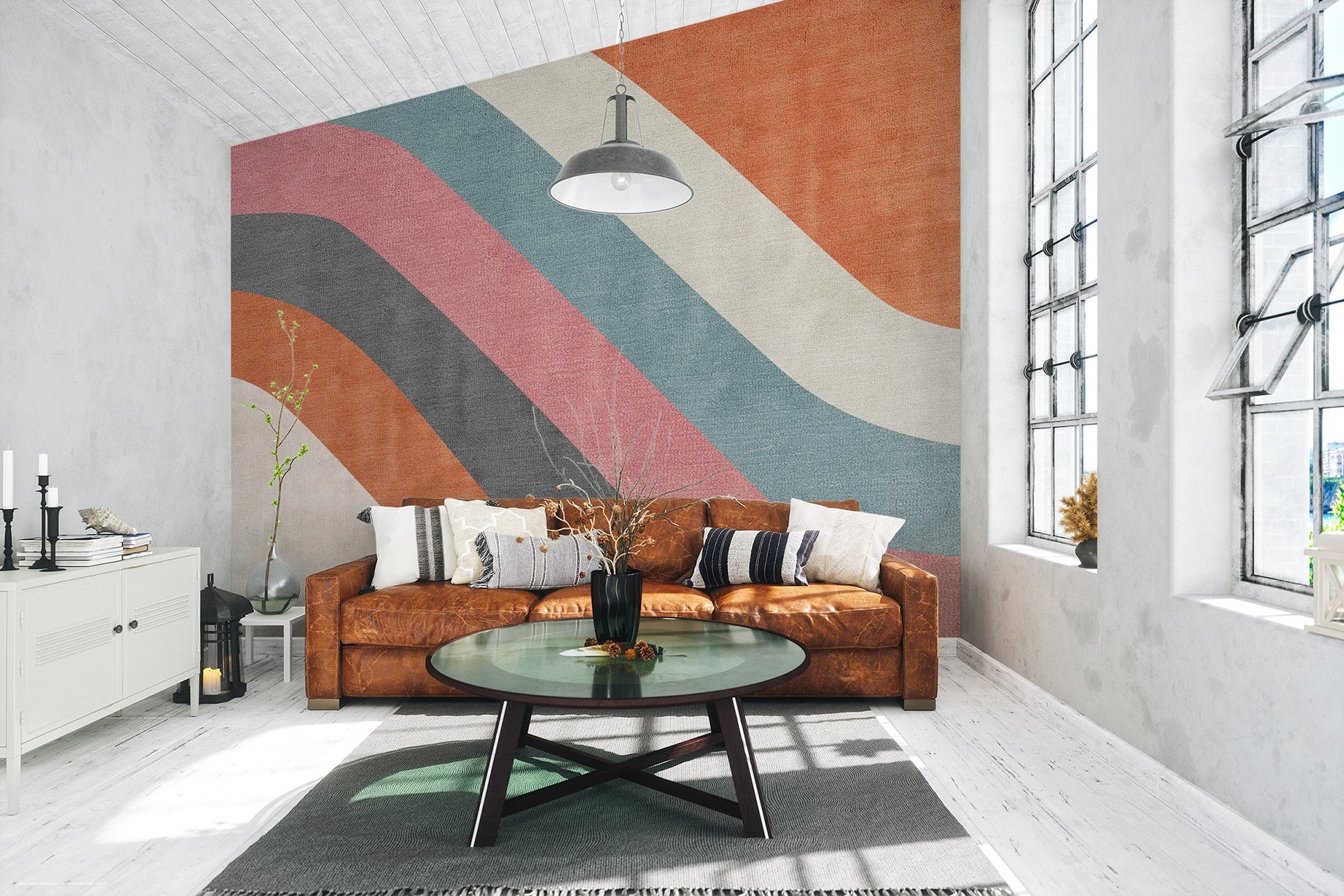 Sophisticated wave mural for trendy rooms
