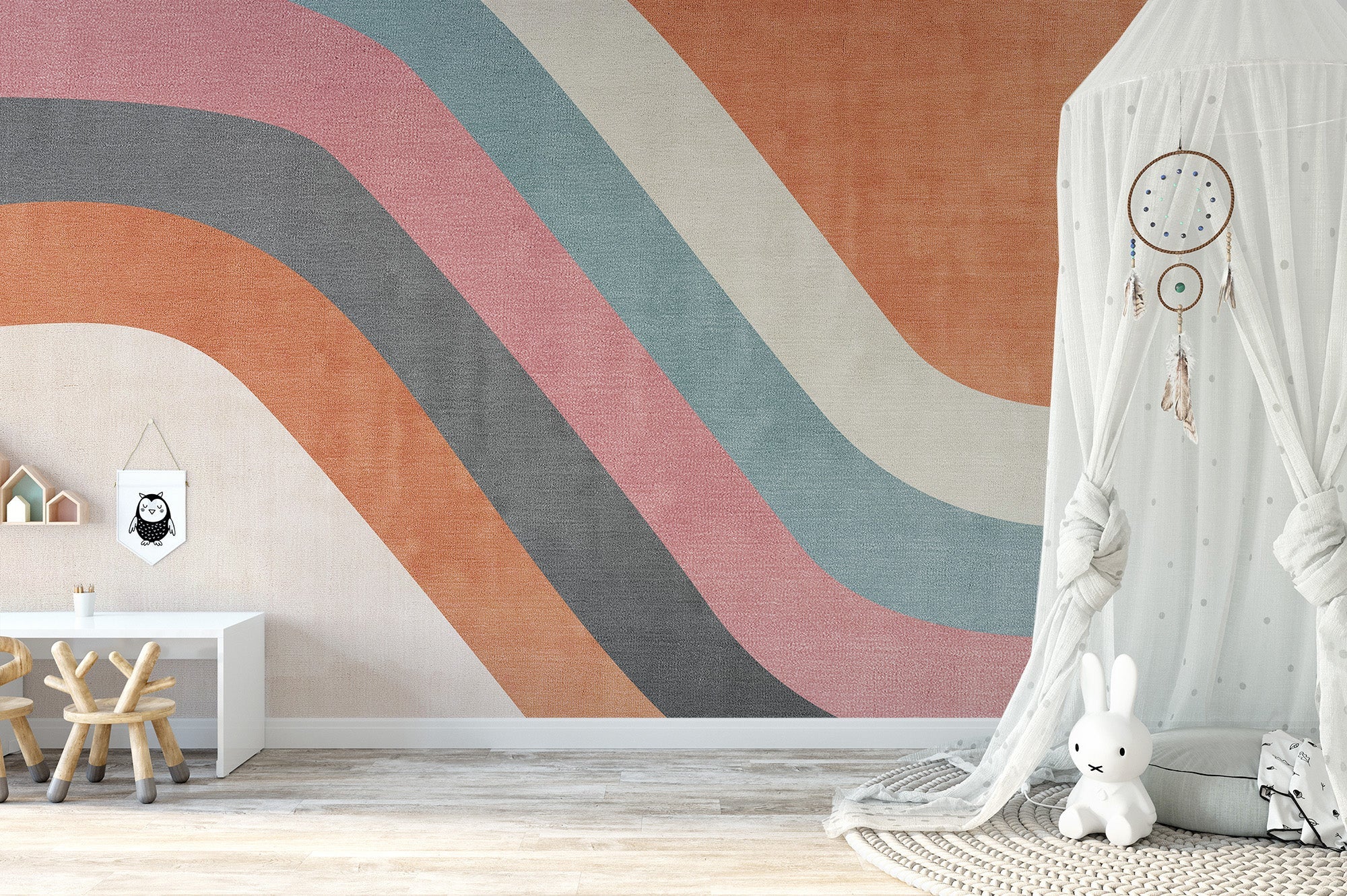 Minimal geometric waves wall mural with balanced color flow.