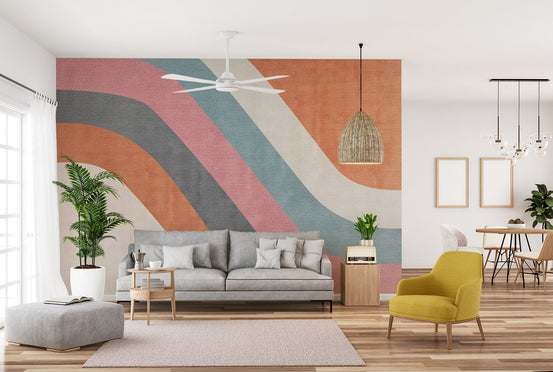 Colorful wave pattern wallpaper mural with textured finish.