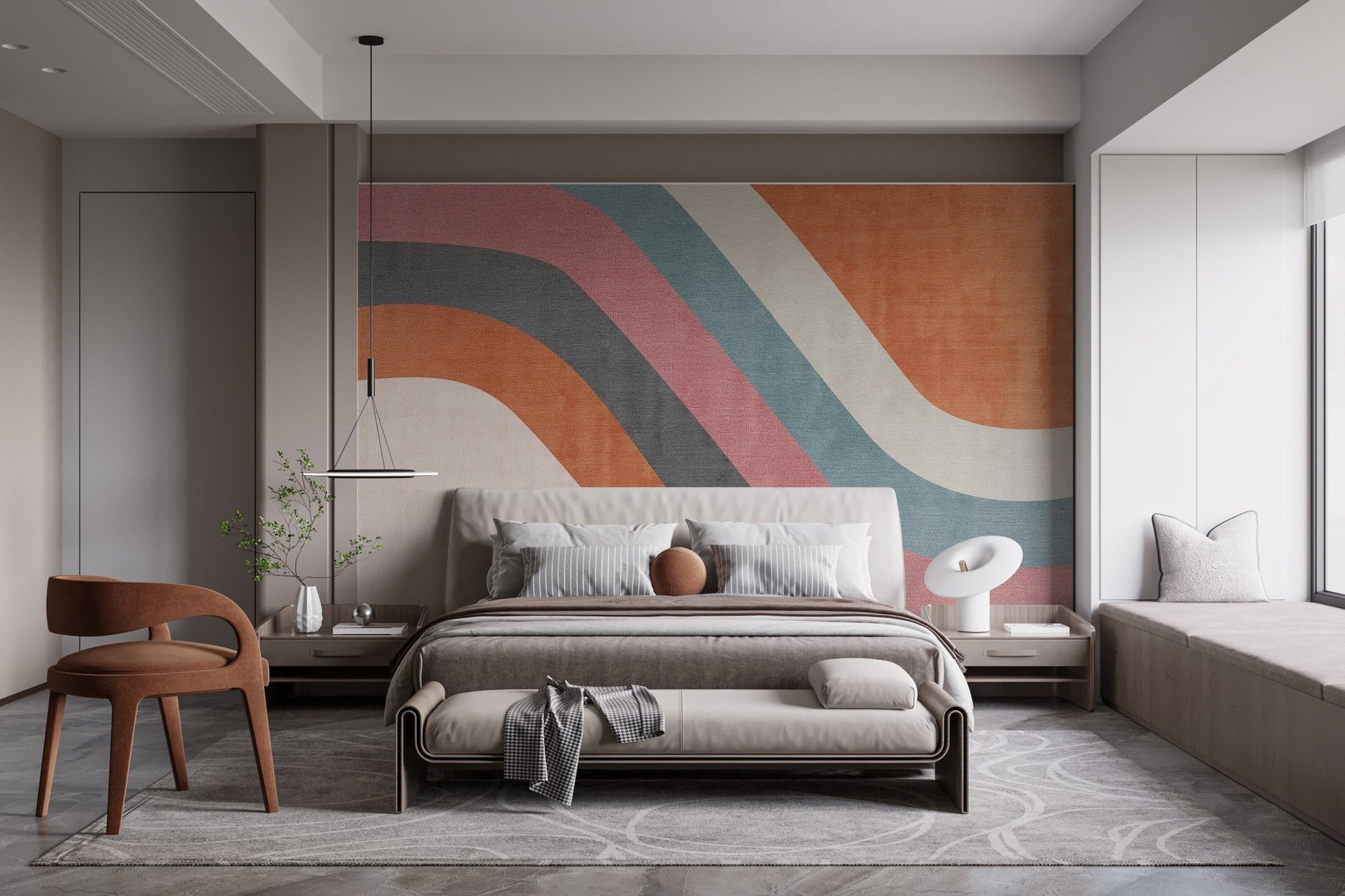 Geometric wallpaper creates dynamic spaces
