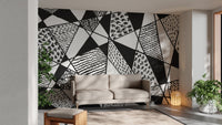 Geometrical patterns mural in black and white for stylish interiors.
