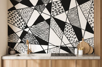 Black and white geometric mural for contemporary wall aesthetics.
