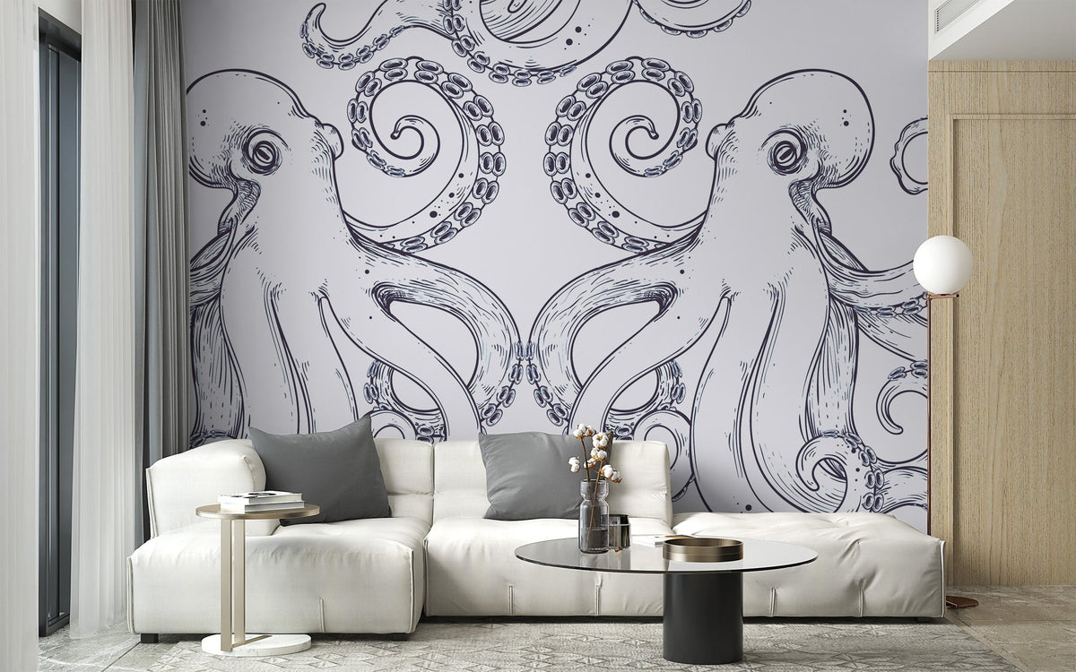 Illustrative giant octopus wallpaper with flowing tentacle designs.
