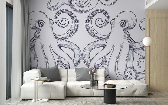 Illustrative giant octopus wallpaper with flowing tentacle designs.