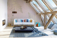 Gilded pink blossom mural adding sophistication to modern attic interiors.
