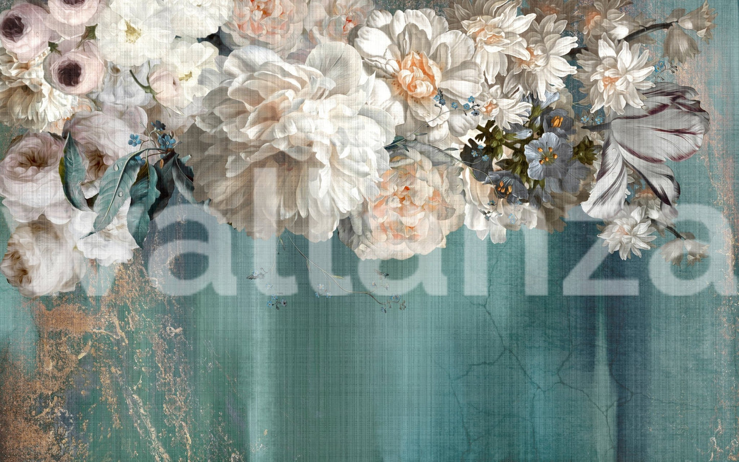 Floral wall mural featuring peonies and roses for home decor.