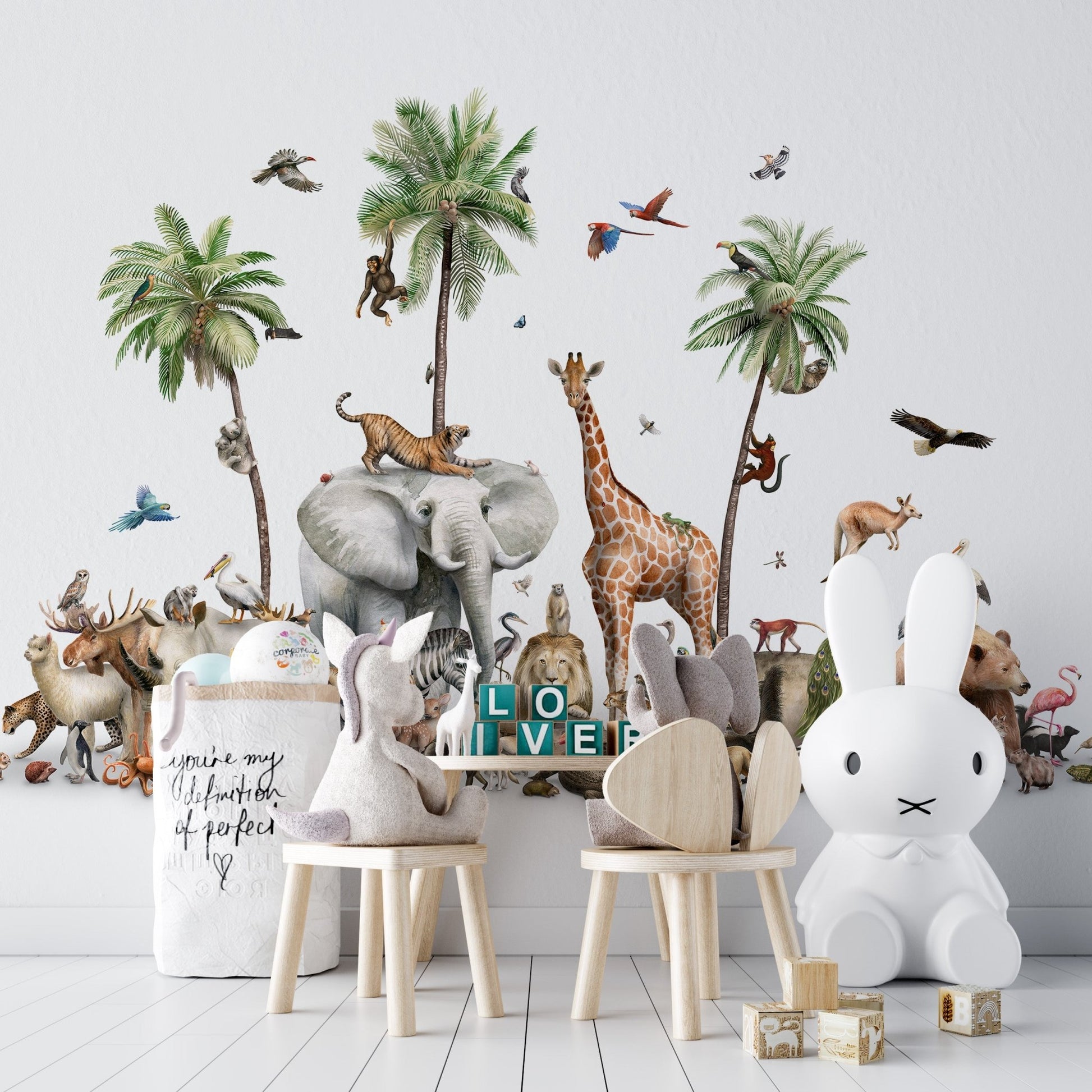 Wildlife animal wallpaper with a lion, tiger, and zebra on white background.