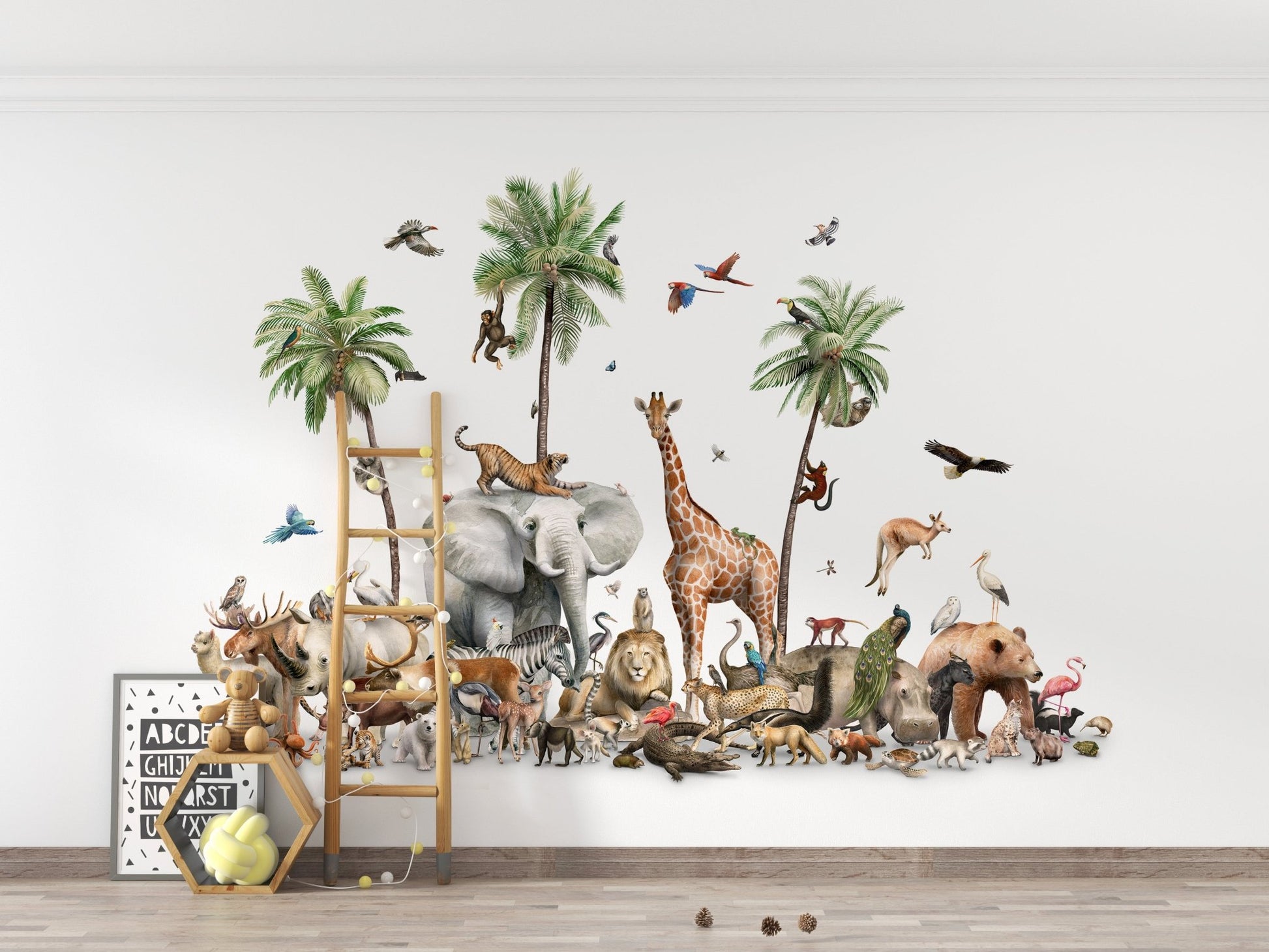 Artistic animal wallpaper with a red panda and koala.