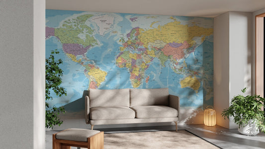 Stylish globe explorer map wall mural for adventurous living spaces