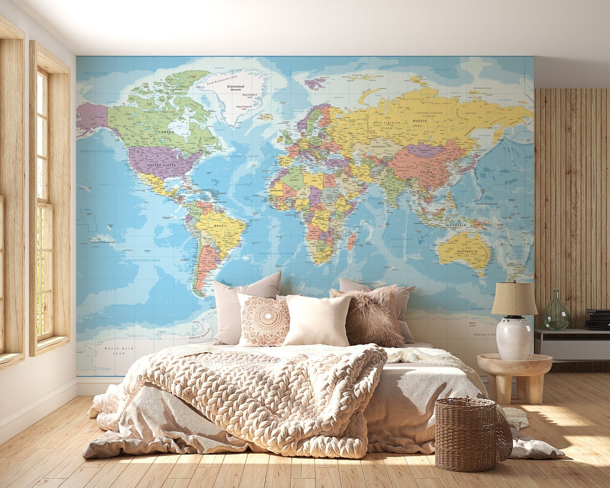 Globe explorer map wall mural for travel-inspired bedroom wall decor
