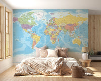 Globe explorer map wall mural for travel-inspired bedroom wall decor