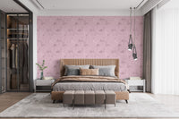 Elegant bedroom interior design showcasing pink flamingo themed wall mural.