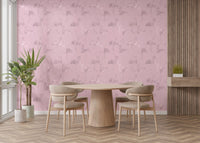 Dining room featuring Glossy Pink Flamingo Waves wallpaper on an accent wall.