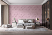 Bedroom wall adorned with Pink Flamingo Waves wallpaper design.