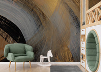 Contemporary swirl mural wallpaper with layered paint effect.