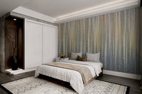 Vertical gradient wall mural with gold highlights and dark blue base tones.