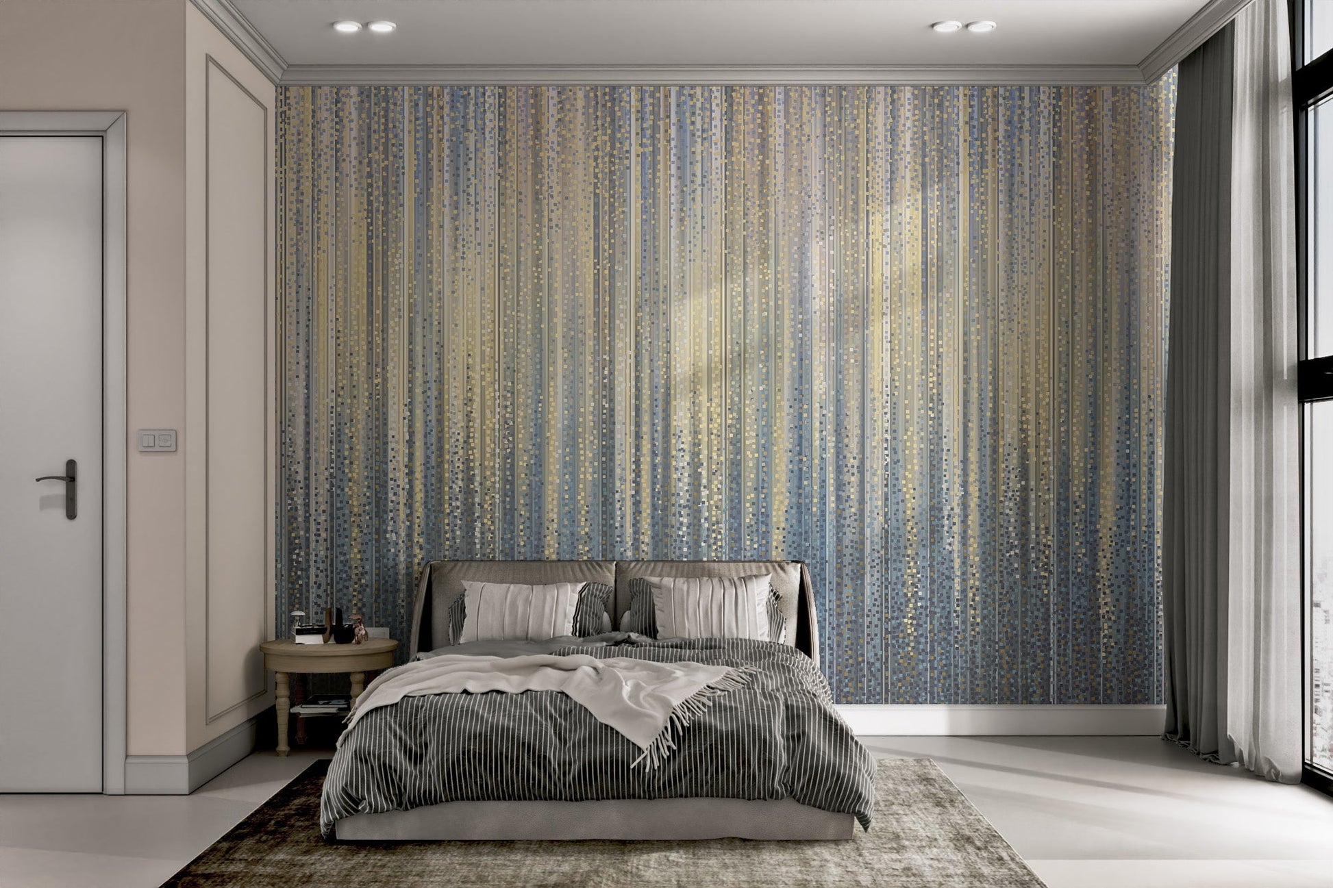 Textured gold to navy blue gradient mural for bedroom feature walls.