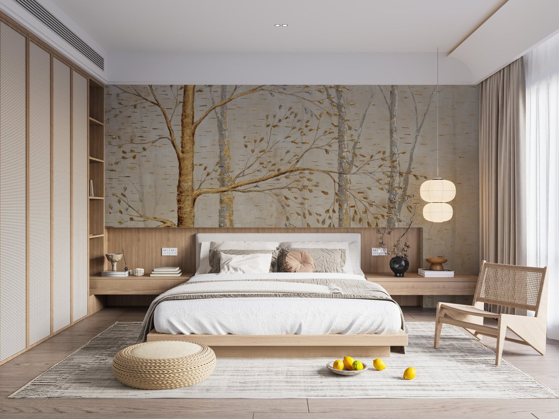 Gold Background with Leaves Wall mural for Bedrooms