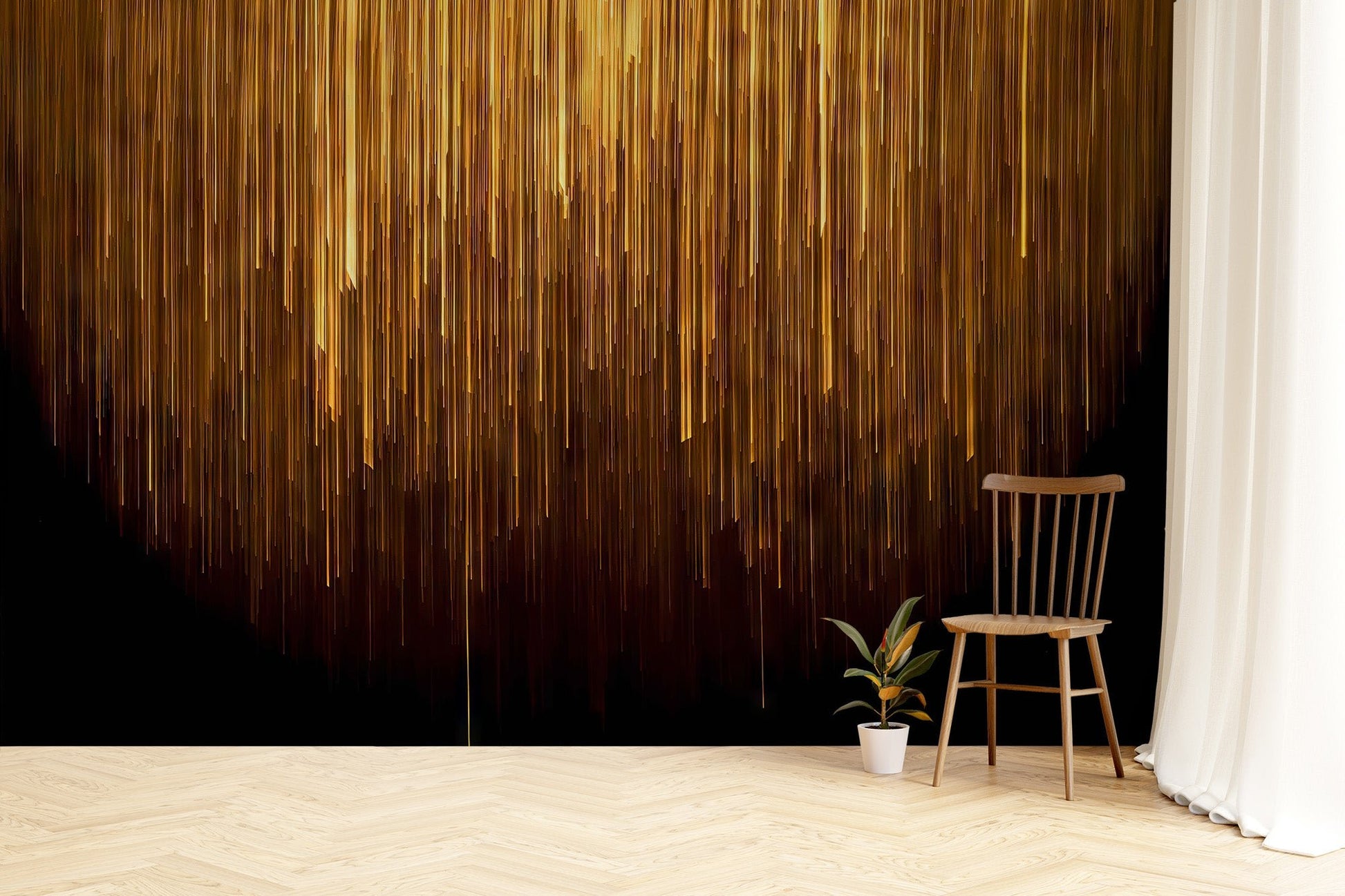 Gold Geometric Line Wallpaper Mural - Wallanza