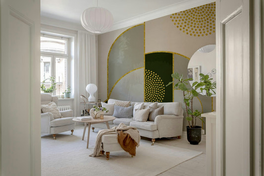 geometric Golden Arches Wall Mural on accent wall