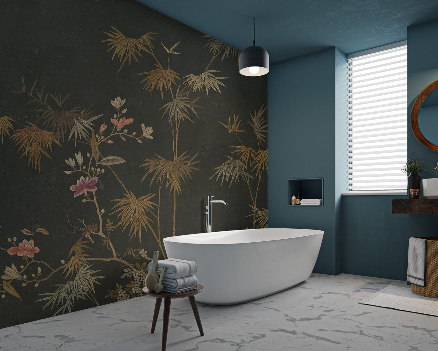 Golden Bamboo Flower Wall Mural for accent surfaces with floral patterns