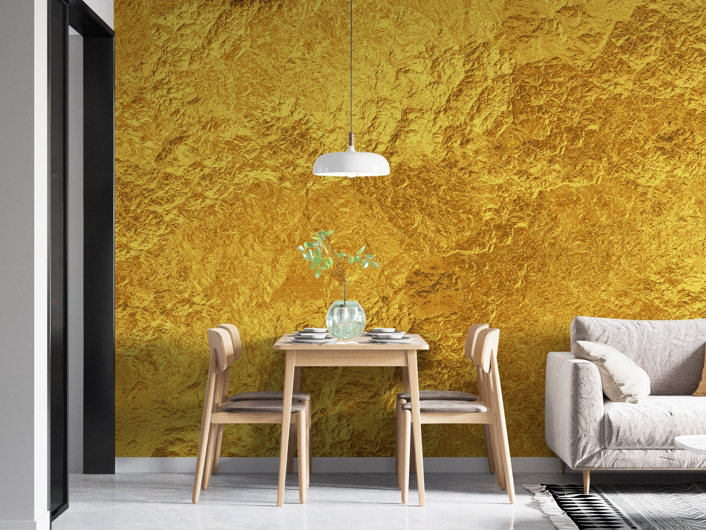 Brushed gold effect wallpaper mural with artistic pattern.