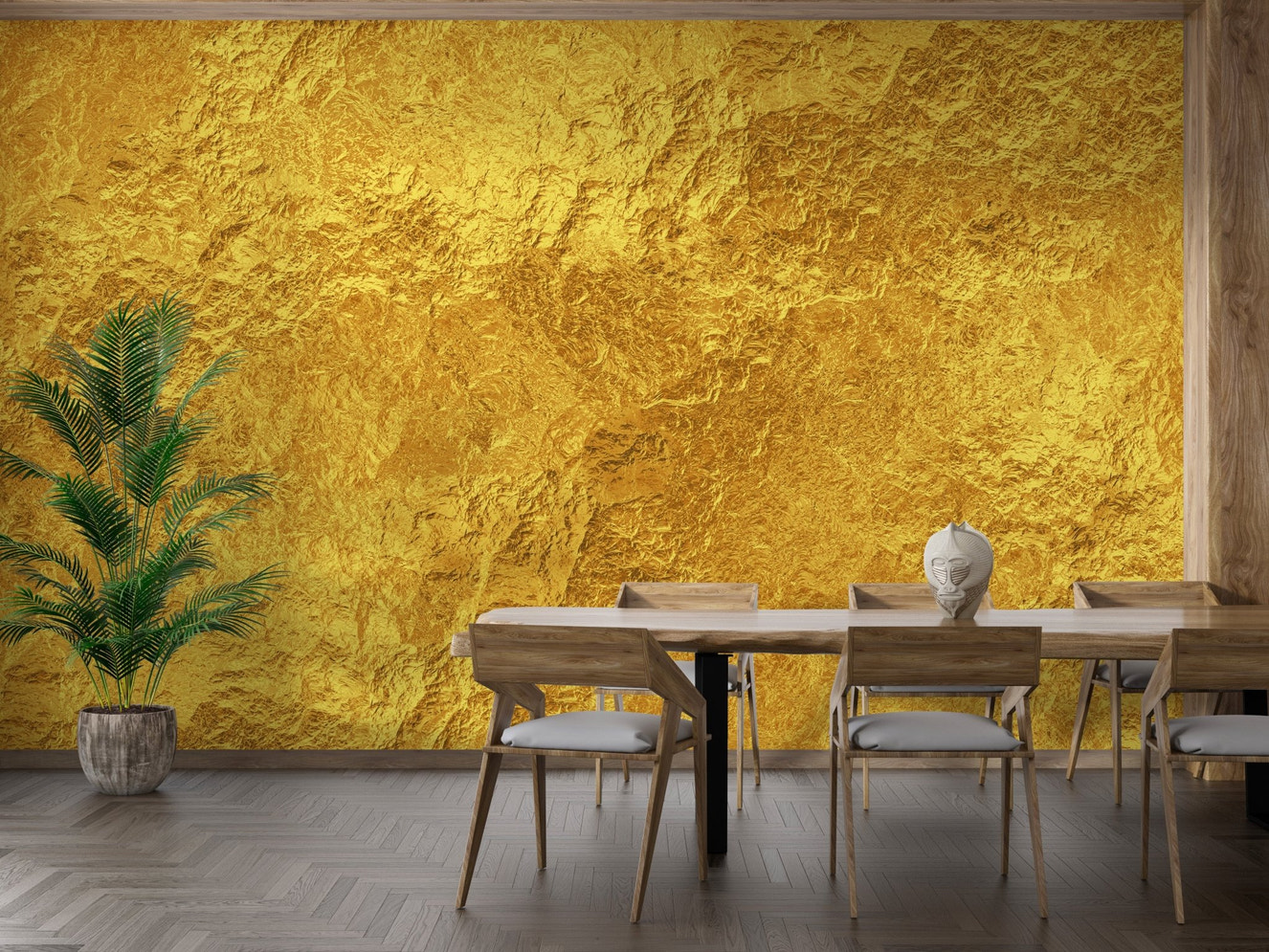 Golden elegance wallpaper mural with metallic gold texture.