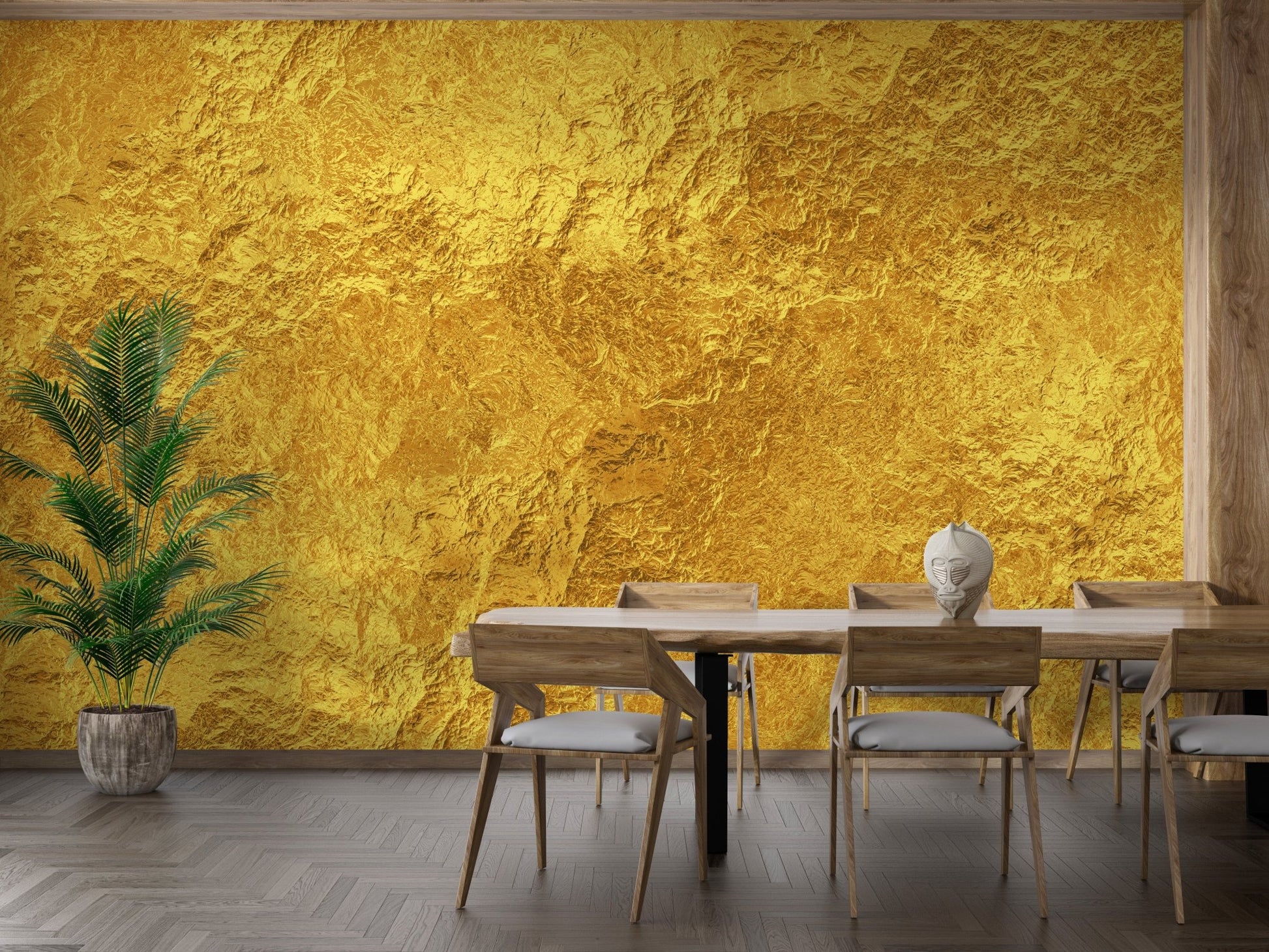 Golden elegance wallpaper mural with metallic gold texture.