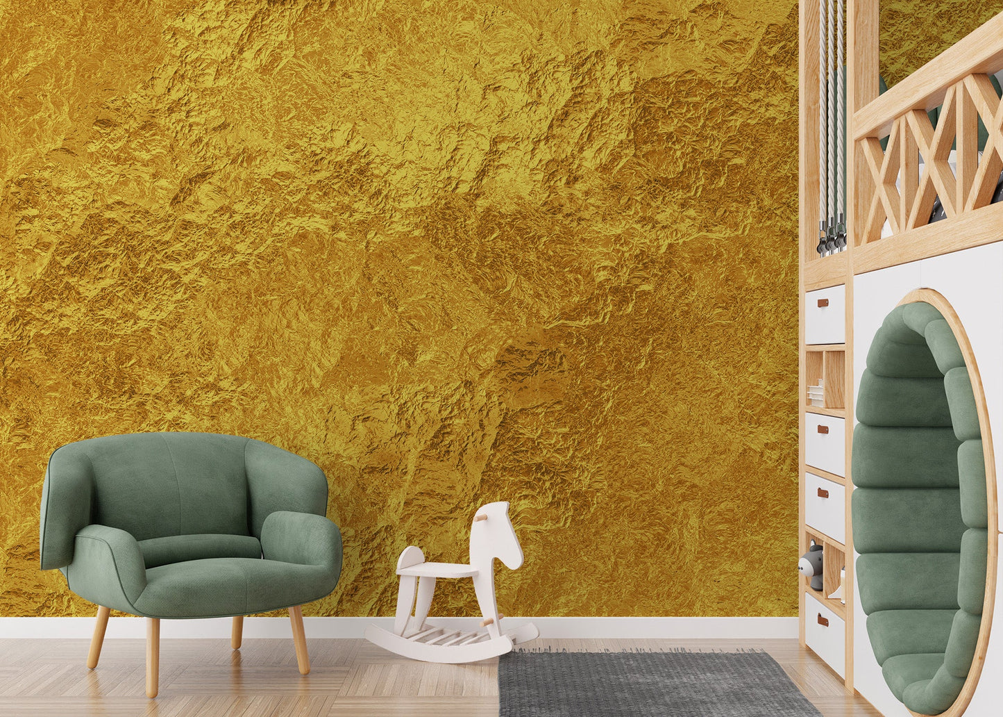Textured gold wallpaper mural for modern wall decor.