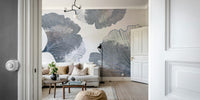 Golden Ginkgo Leaf Blue Wall Mural in living room
