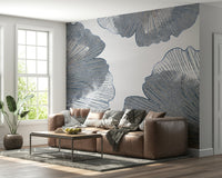 Detailed ginkgo leaf art in a contemporary room