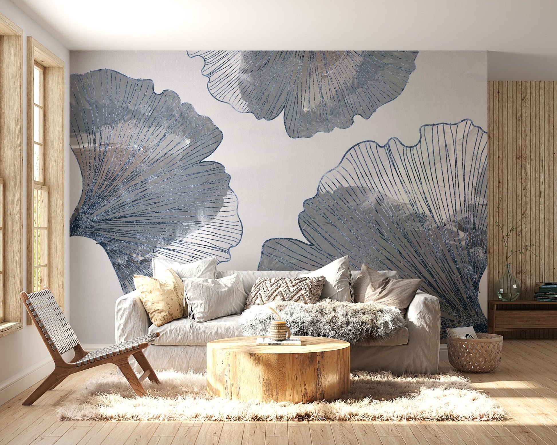 Ginkgo leaf pattern wallpaper for a feature wall