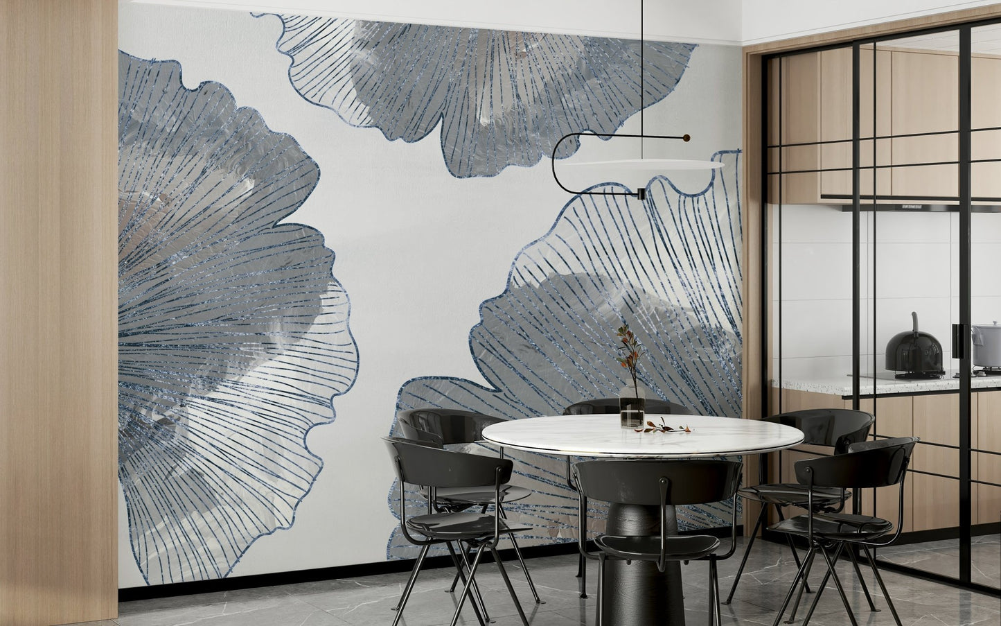 Golden Ginkgo Leaf Blue Wall Mural - in Sitting room