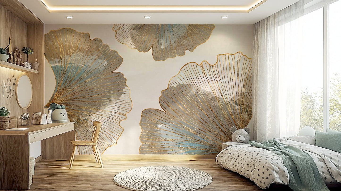 Golden Ginkgo Leaf Wall Mural - Wallanza