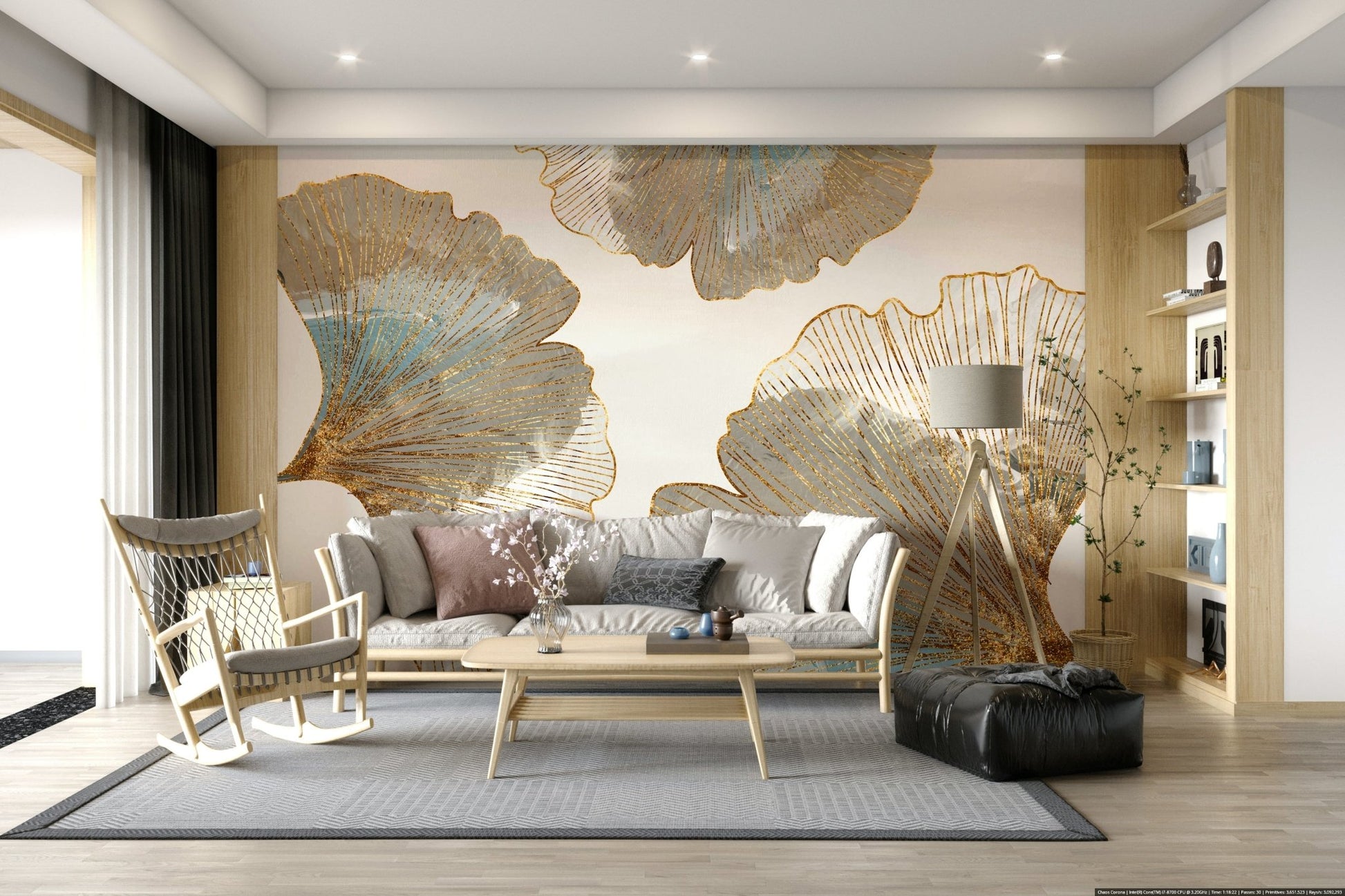 Golden Ginkgo Leaf Wall Mural - Wallanza