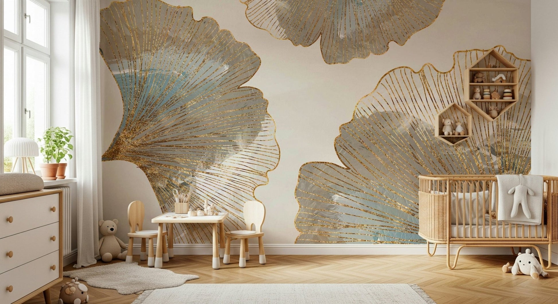 Golden Ginkgo Leaf Wall Mural - Wallanza