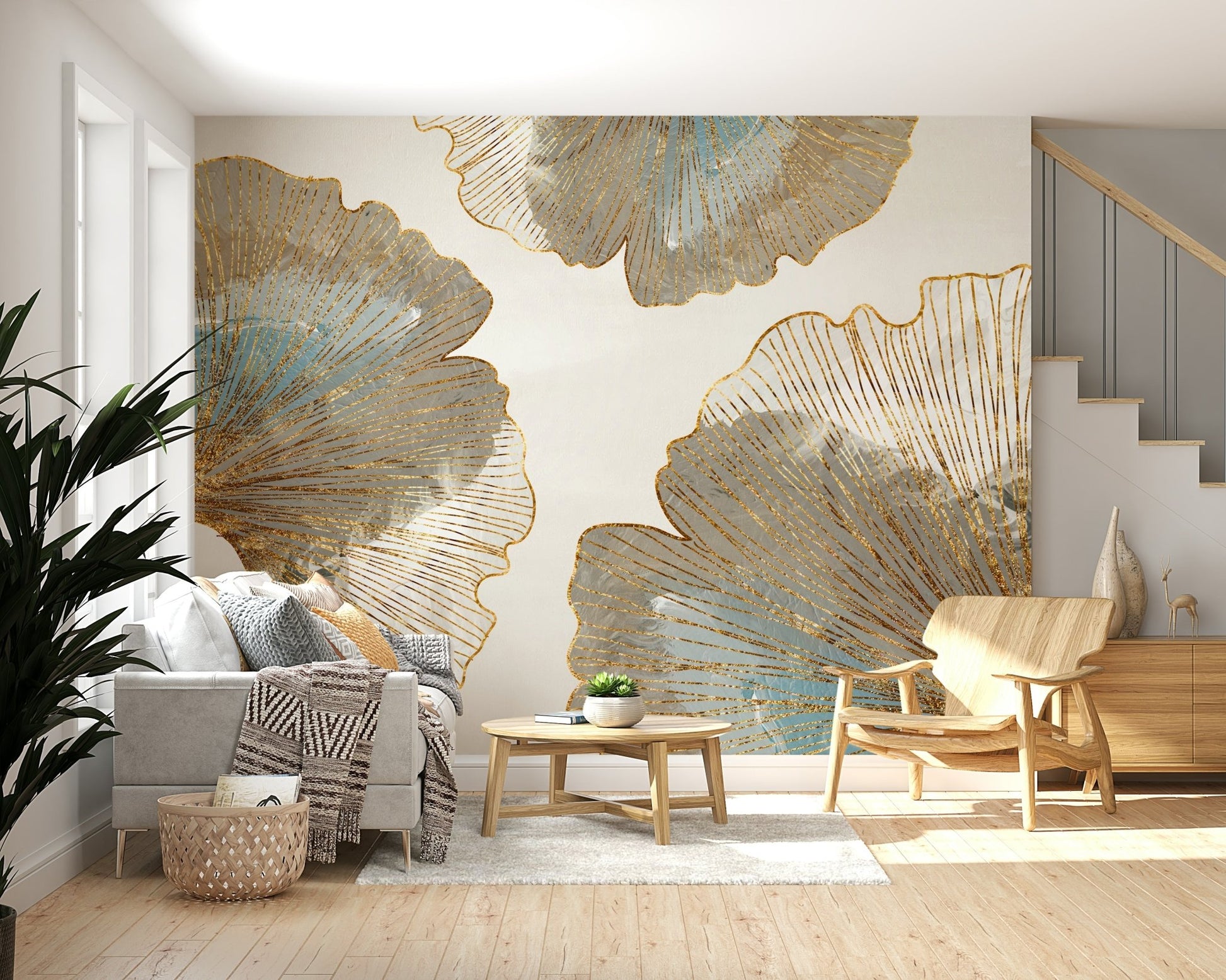 Golden Ginkgo Leaf Wall Mural - Wallanza