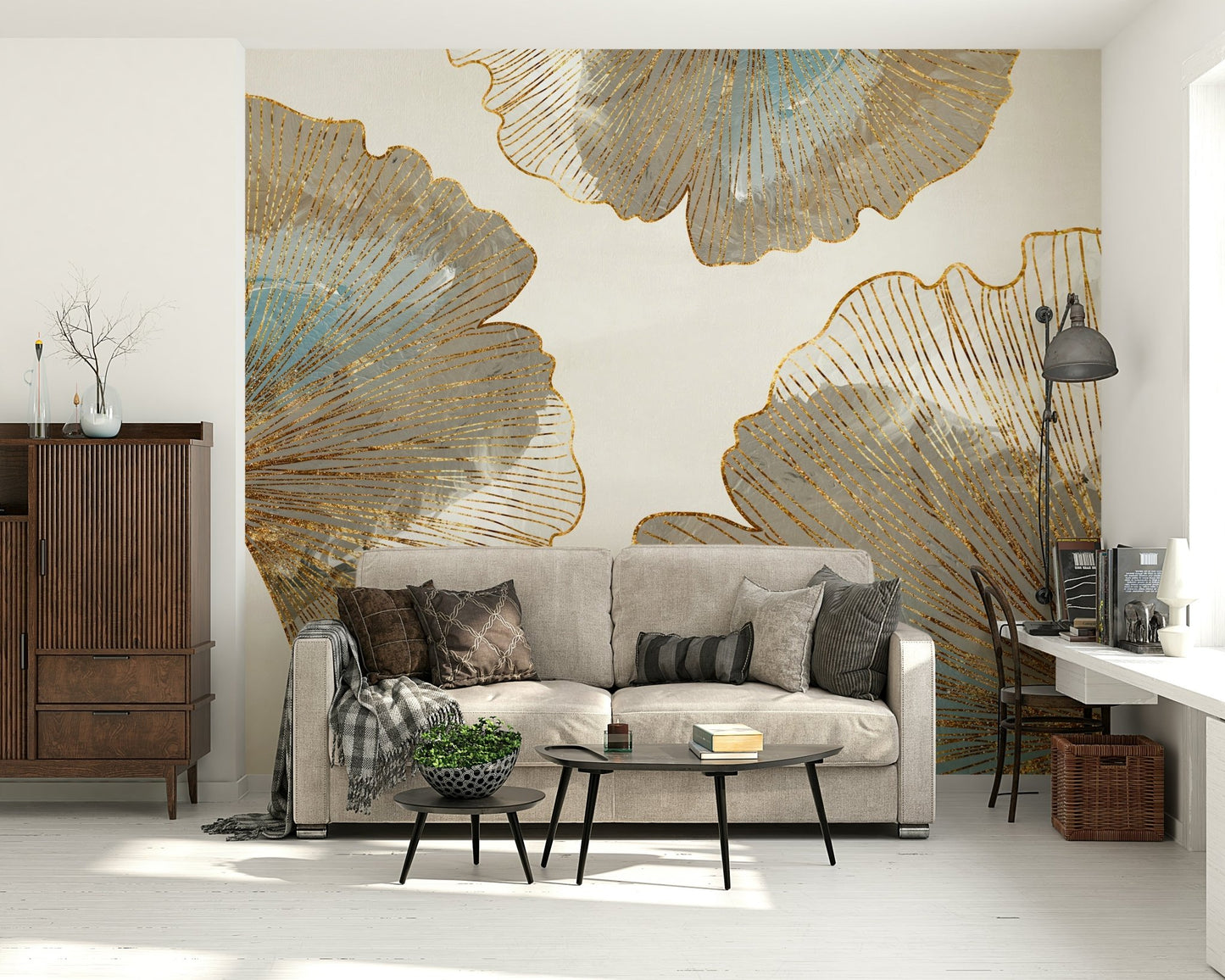 Golden Ginkgo Leaf Wall Mural - Wallanza
