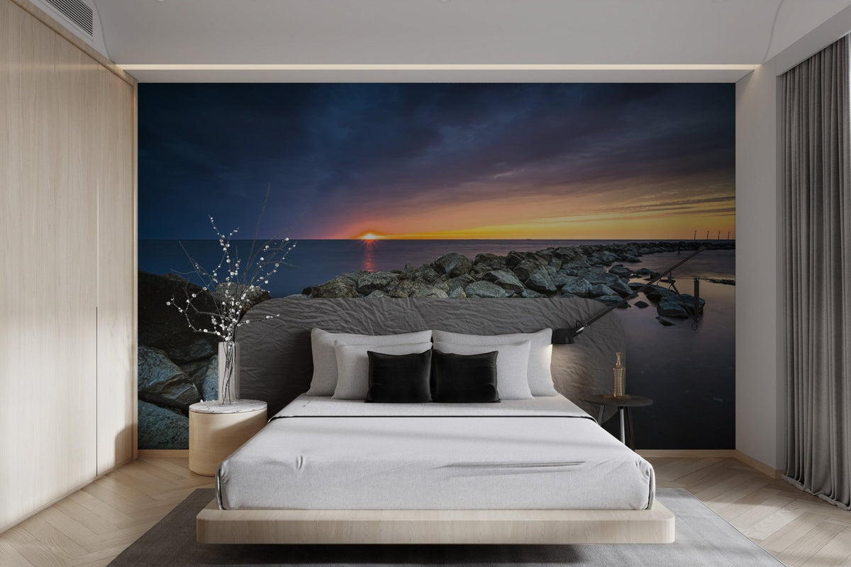 Serene marine landscape wallpaper for minimalist home decor styles.